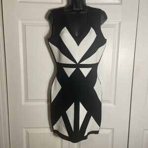 BCBGMAXAZRIA Dress Women M Black White Colorblock Bandage Bodycon Sleeveless